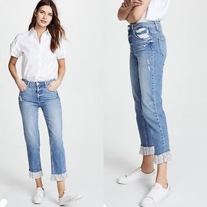 Paige High Rise Sarah Straight Ruffled Hem Crop Jeans